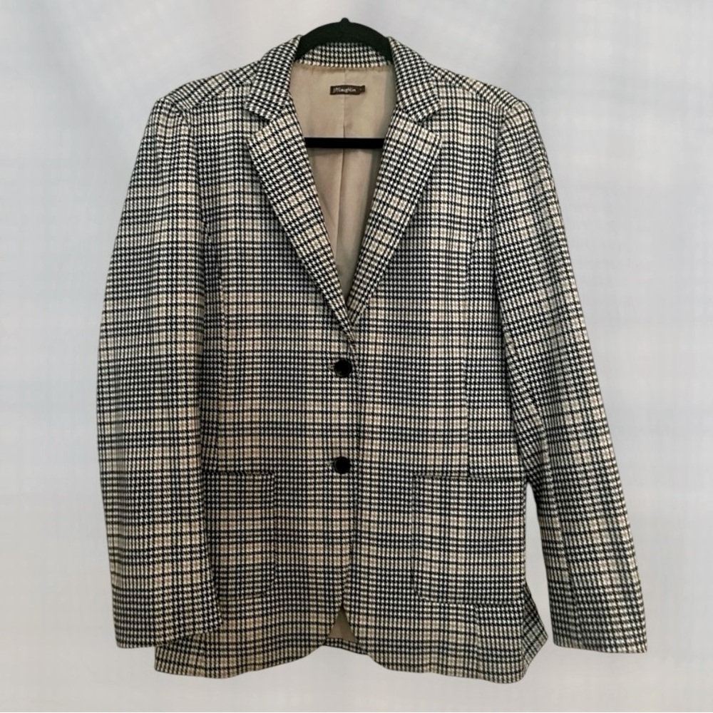 JMcLaughlin beige, brown and black houndstooth Aubrey Blazer. Size Large